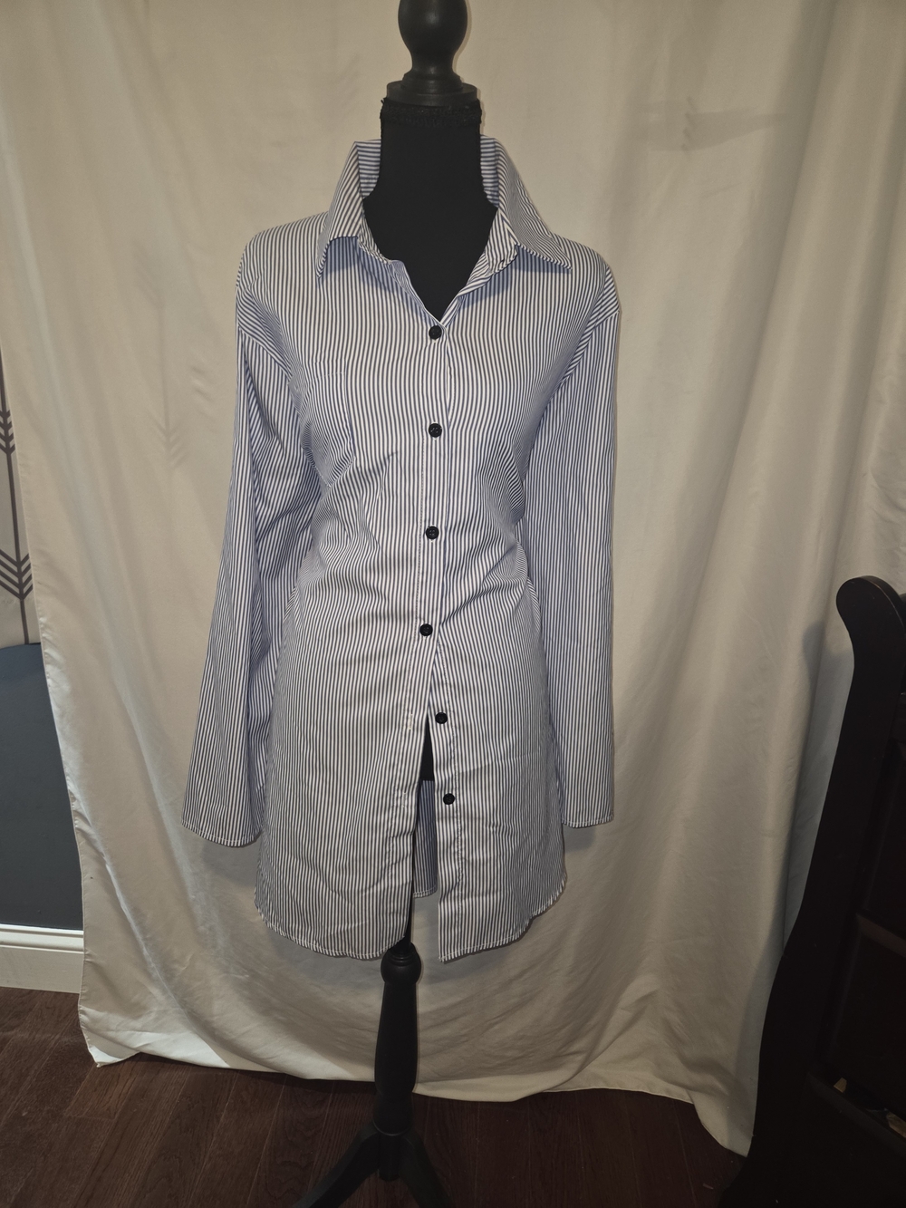 Women’s Blue & White Pinstripe Long Shirt